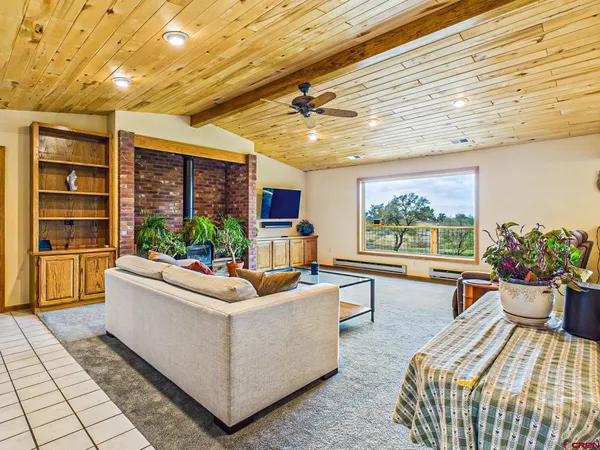 a living room with a large window