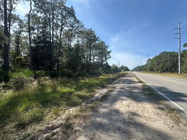 a view of a street view with large trees