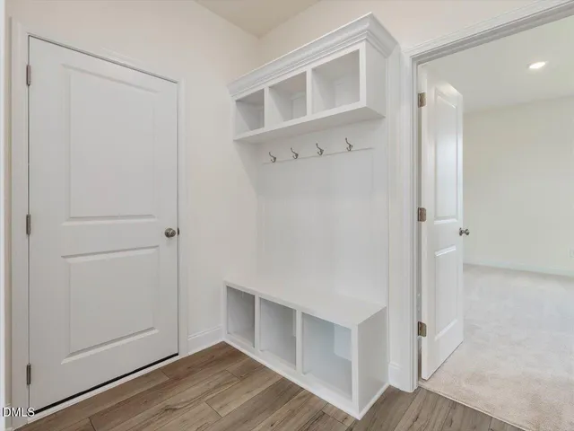 a view of a room with racks on the wall