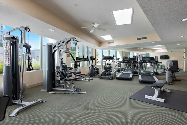 a view of a room with gym equipment
