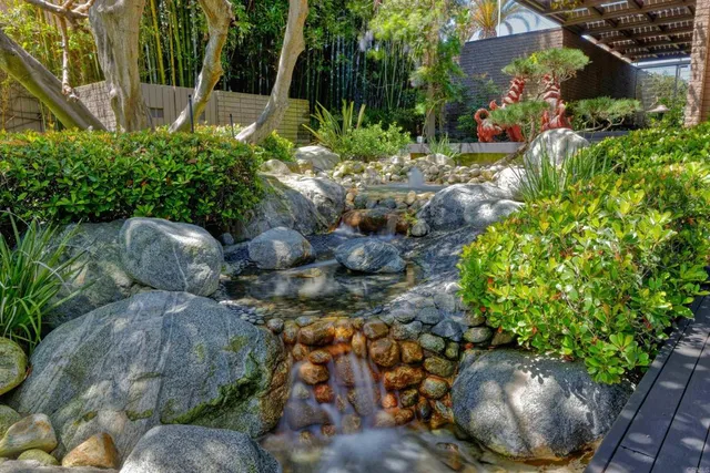 a view of a garden with pathway