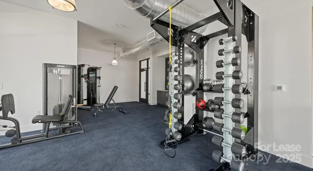 a view of a room with gym equipment