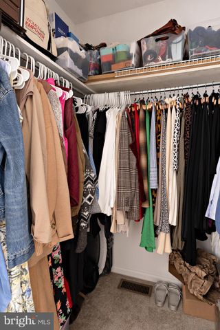 a view of walk in closet with clothes and shoes