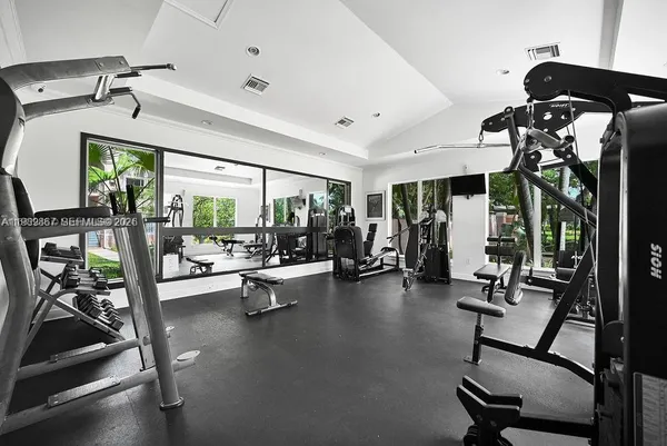 a view of a room with gym equipment