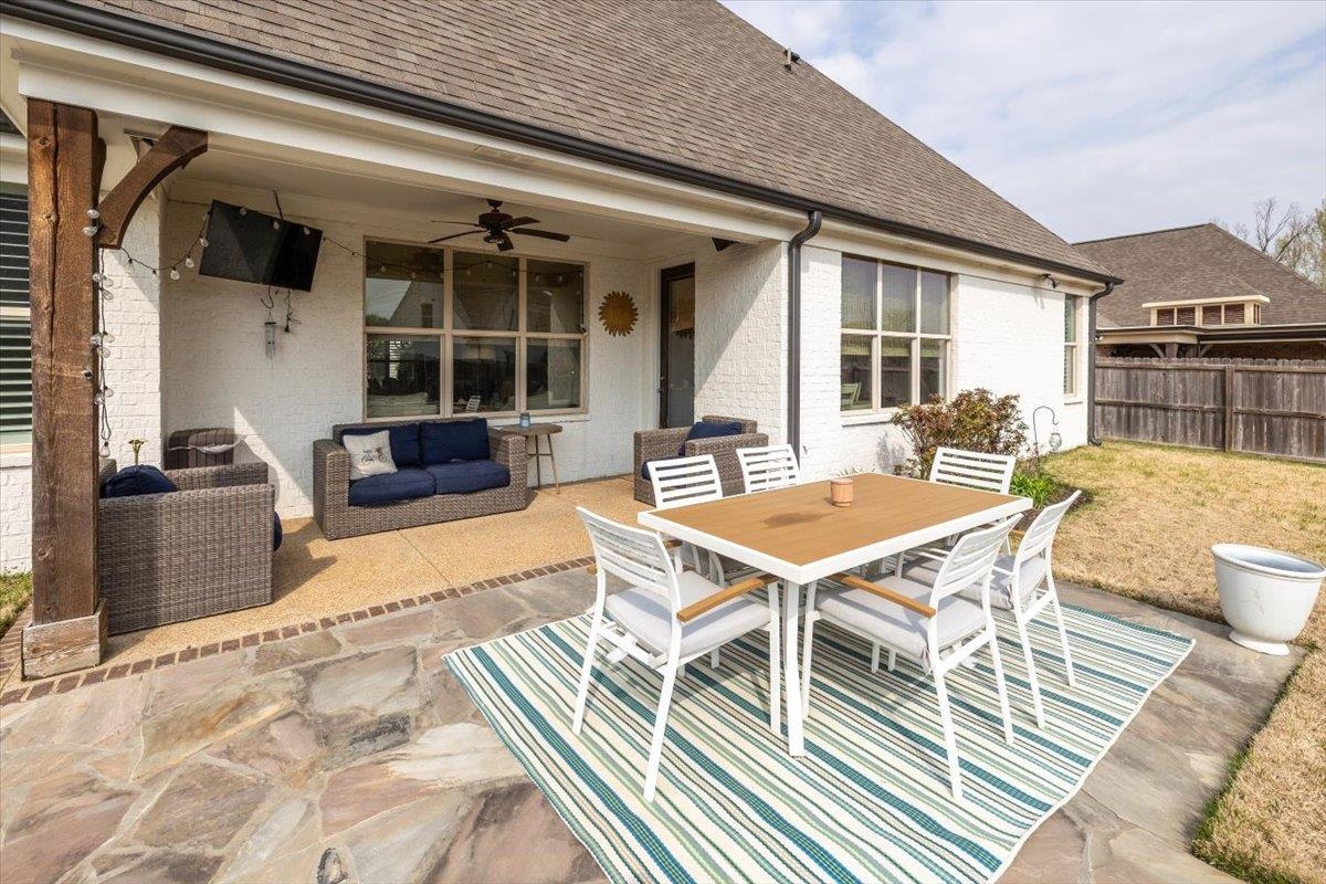 608 Cypress Run Cove Collierville, TN 38017 - Photo 37 of 40 View of patio with ceiling fan and outdoor lounge area