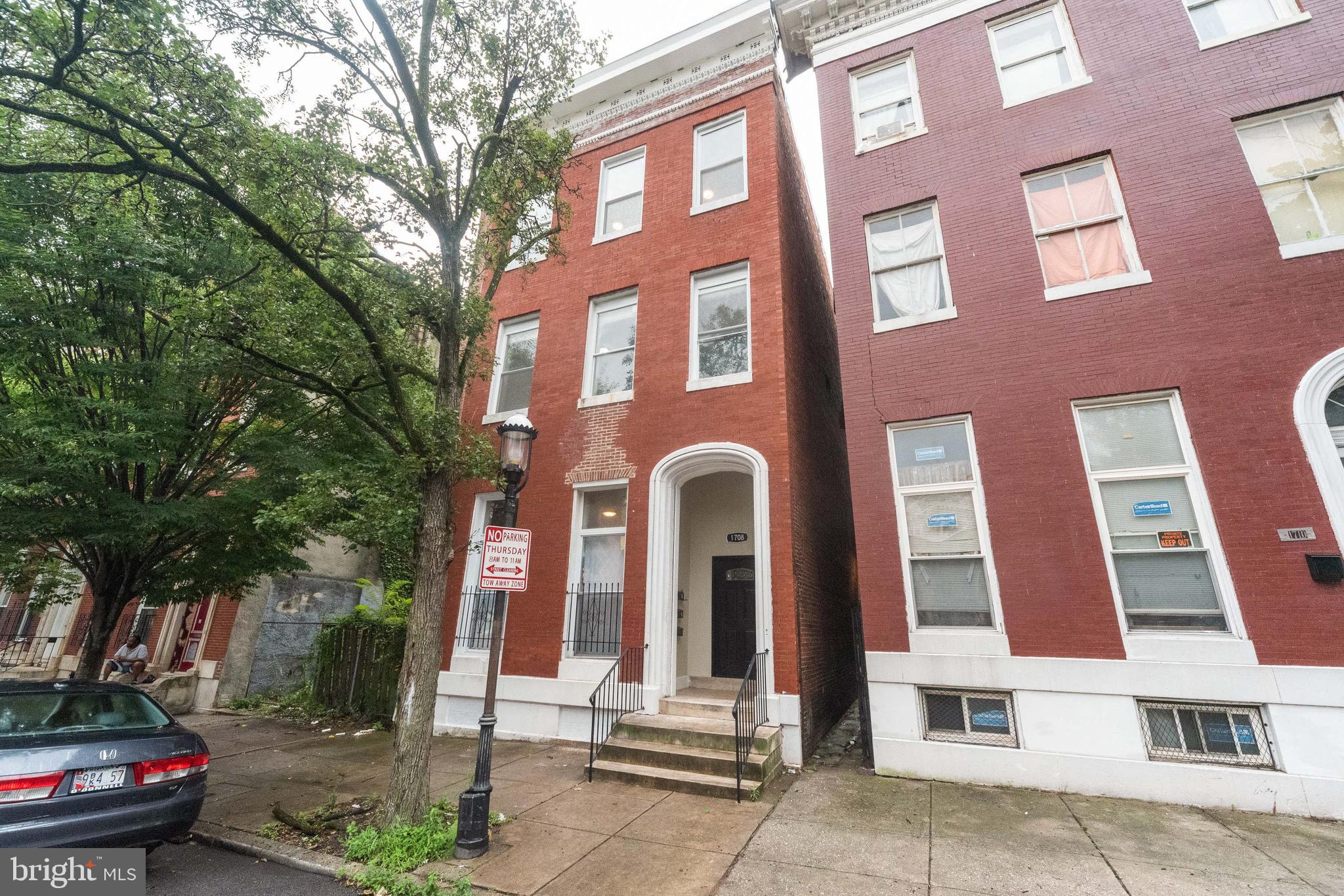 front view of residential houses with a street