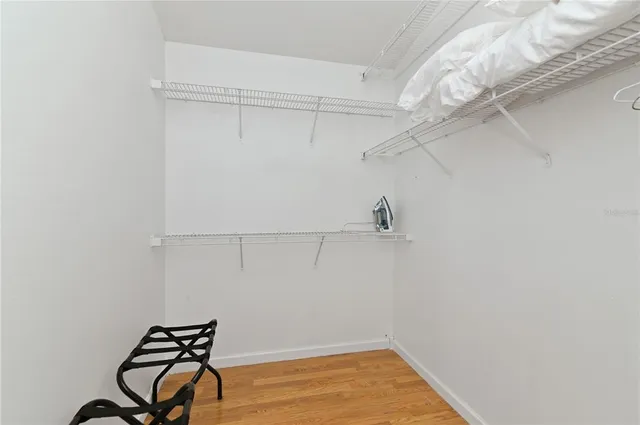 a view of a room with racks on the wall