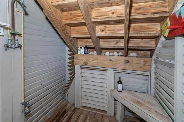 a view of a balcony with a door