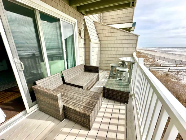 a balcony view with a couch