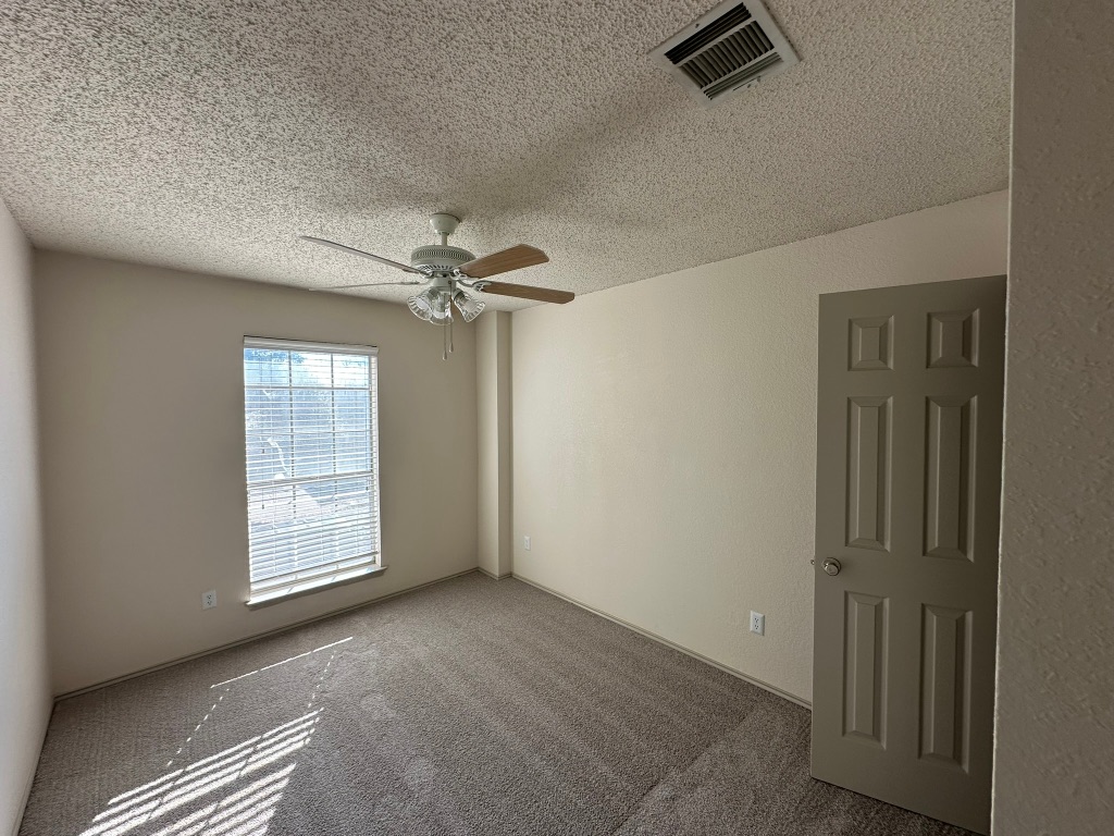 814 Smoke Signal Pass Pflugerville, TX 78660 - Photo 24 of 29 Empty room featuring carpet, a ceiling fan, a textured ceiling, and a textured wall