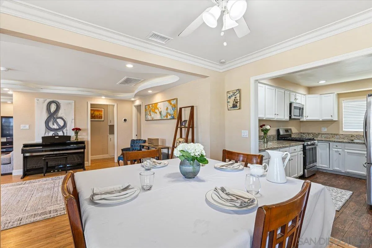 6295 Calle Pavana San Diego, CA 92139 - Photo 9 of 27 a large kitchen with a table and chairs in it
