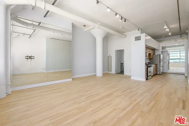 a view of a big room with closet and windows