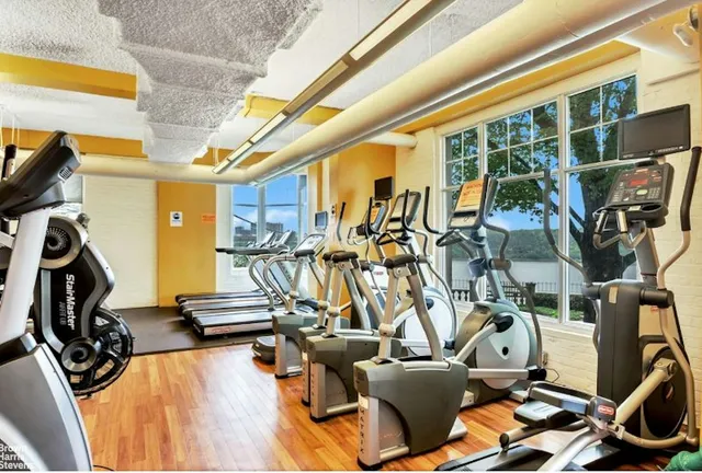 a view of a room with gym equipment
