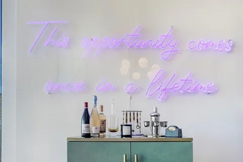 a room with furniture and a large window