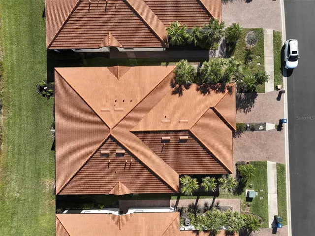 an aerial view of a house