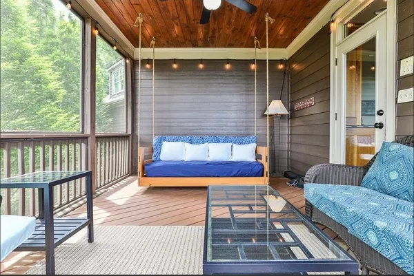a balcony view with a couch