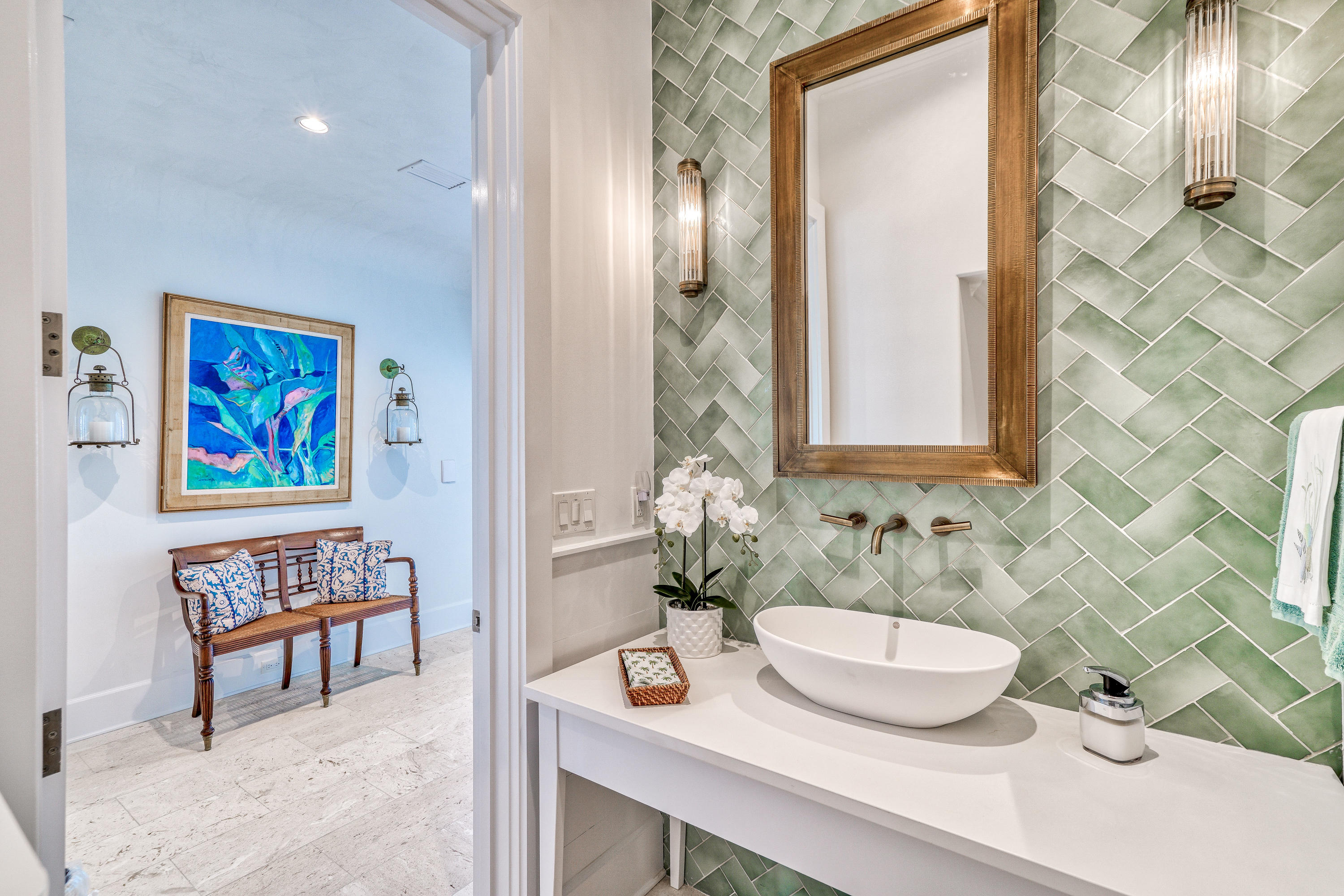 153 Pelican Cir Inlet Beach, Unit A Inlet Beach, FL 32461 - Photo 18 of 94 a bathroom with a sink and a mirror
