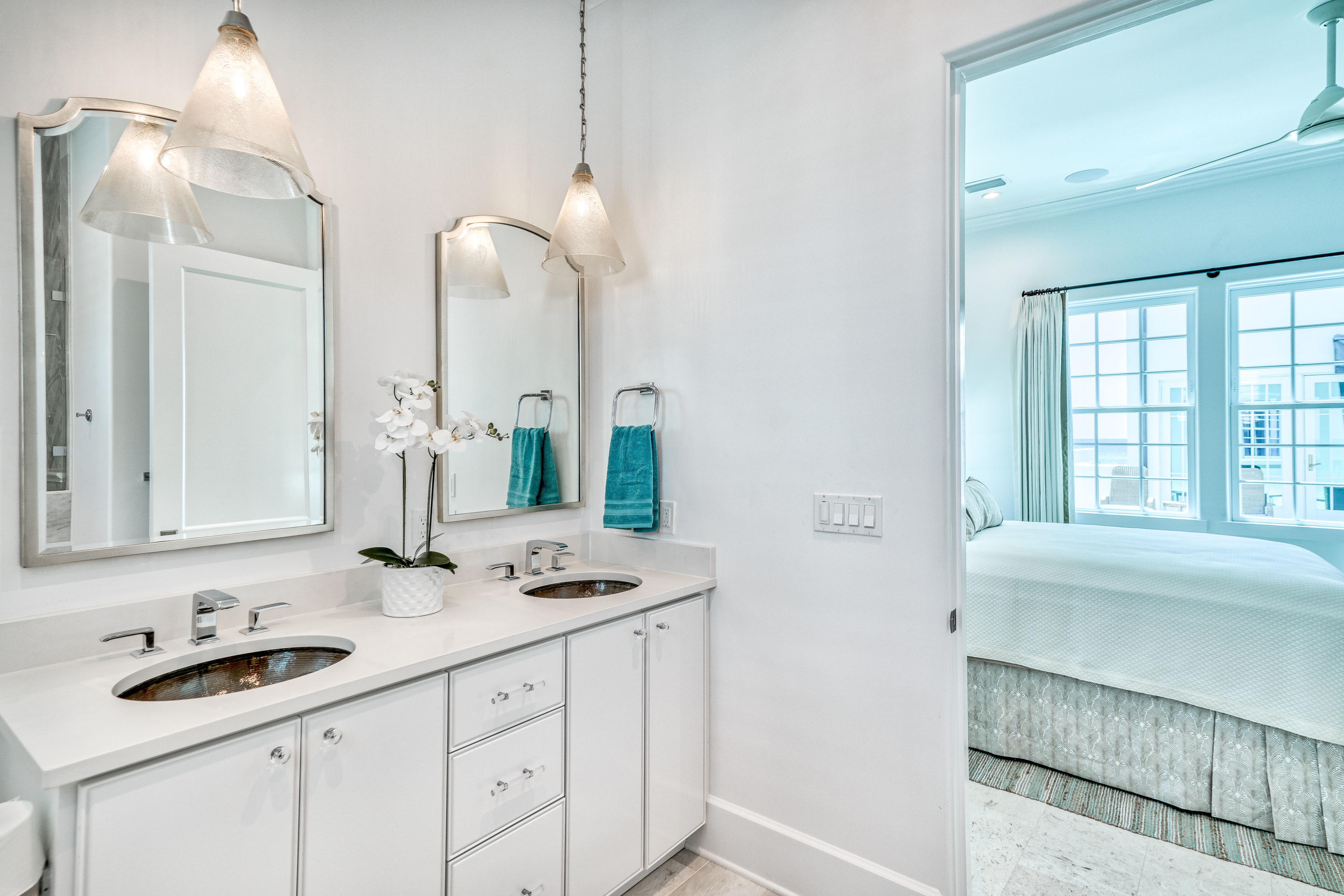 153 Pelican Cir Inlet Beach, Unit A Inlet Beach, FL 32461 - Photo 53 of 94 a bathroom with a sink and a mirror