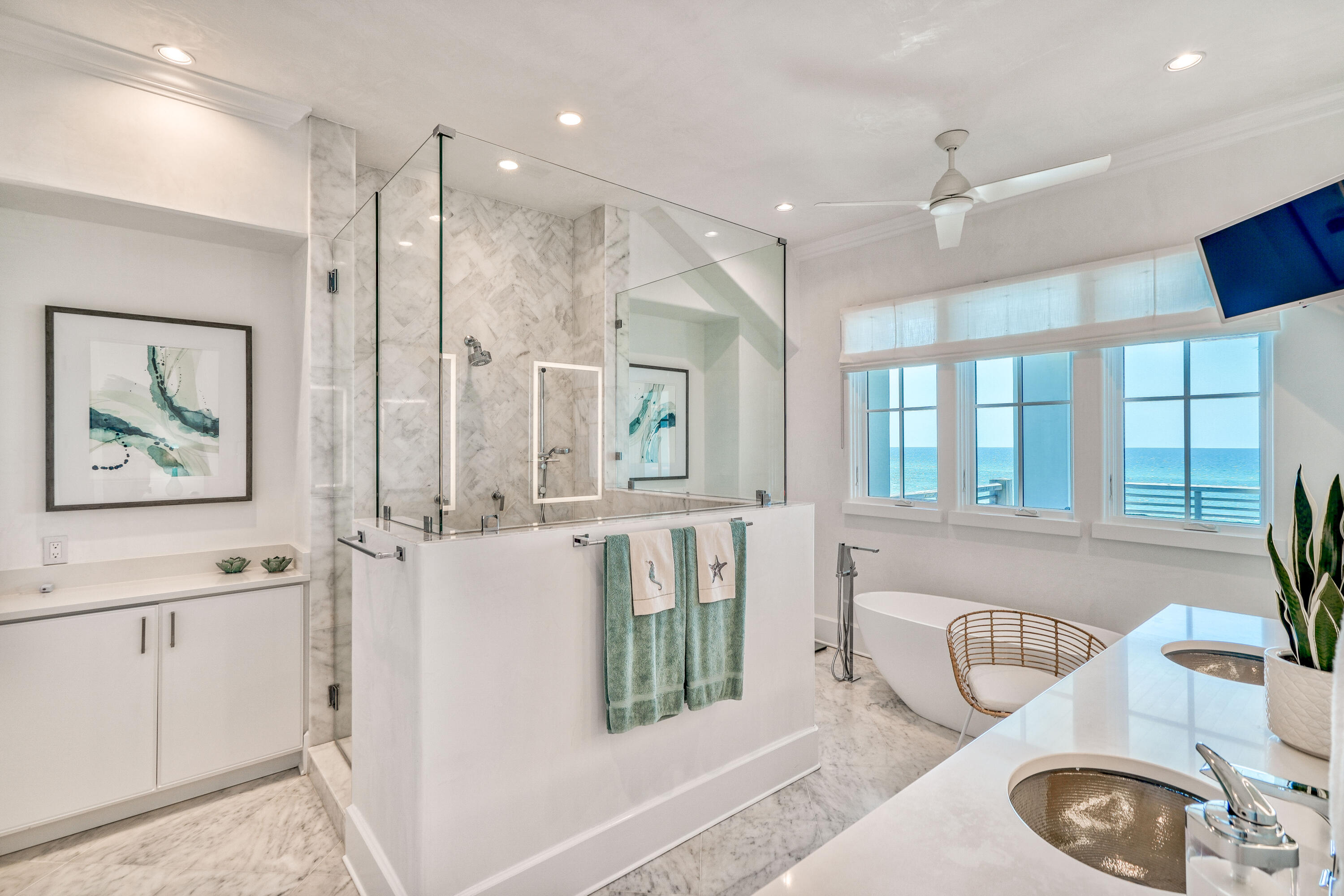 153 Pelican Cir Inlet Beach, Unit A Inlet Beach, FL 32461 - Photo 71 of 94 a bathroom with a granite countertop sink and a large mirror