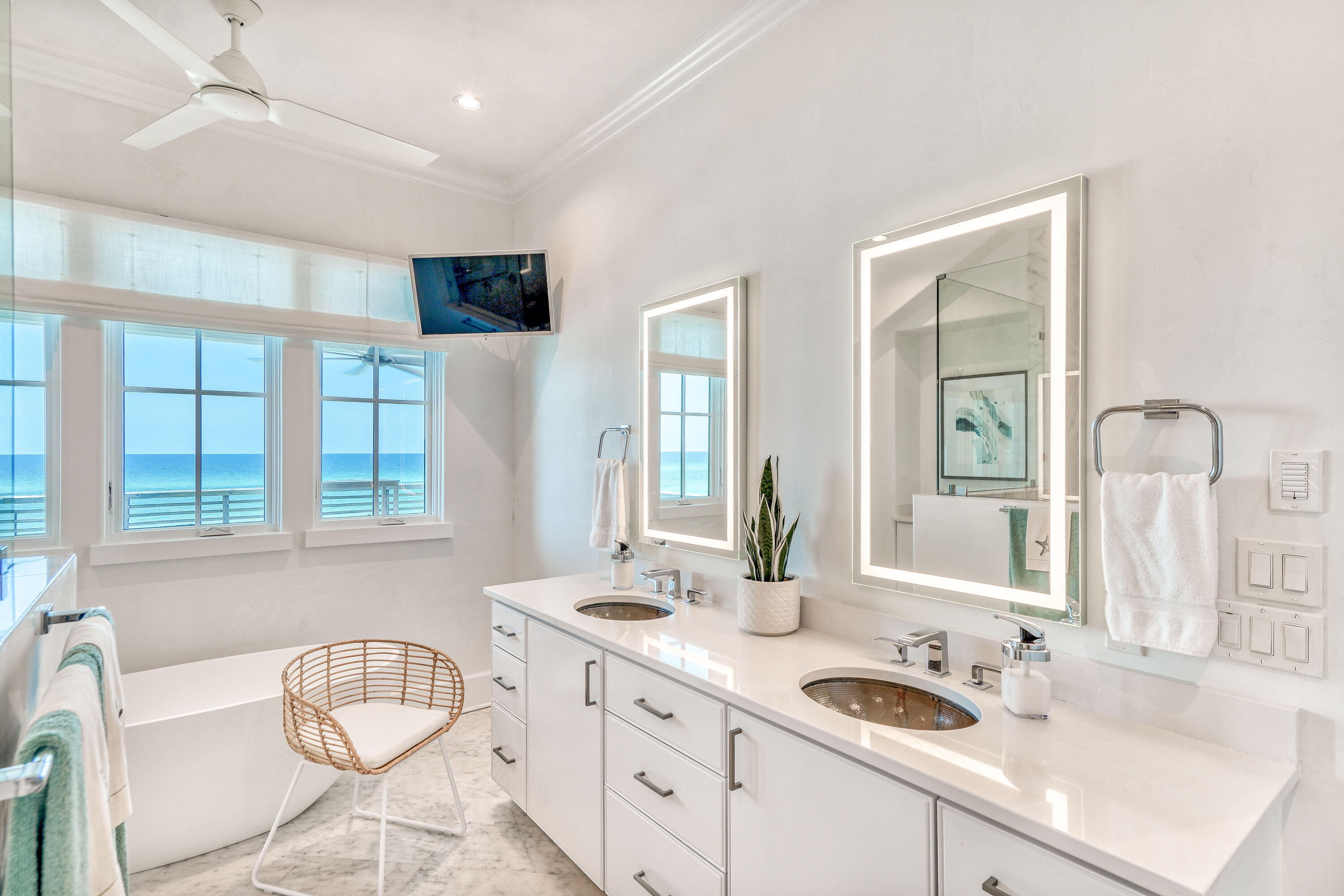 153 Pelican Cir Inlet Beach, Unit A Inlet Beach, FL 32461 - Photo 72 of 94 a bathroom with a granite countertop sink a large mirror and a window