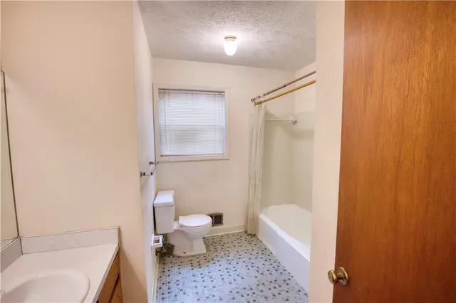 a view of a backyard with large trees