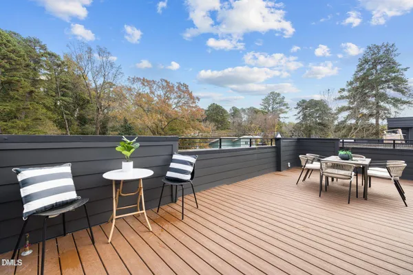 a view of a terrace with seating area