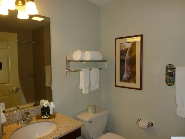 a bathroom with a sink toilet and mirror