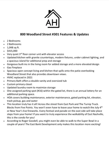 $415,000 | 800 Woodland Street, Unit 301, Nashville, TN 37206