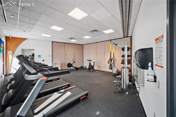 a view of a room with gym equipment