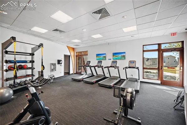a view of a room with gym equipment