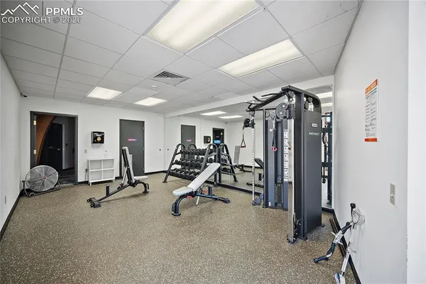 a view of a room with gym equipment