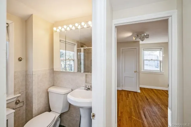 a bathroom with a toilet sink and mirror