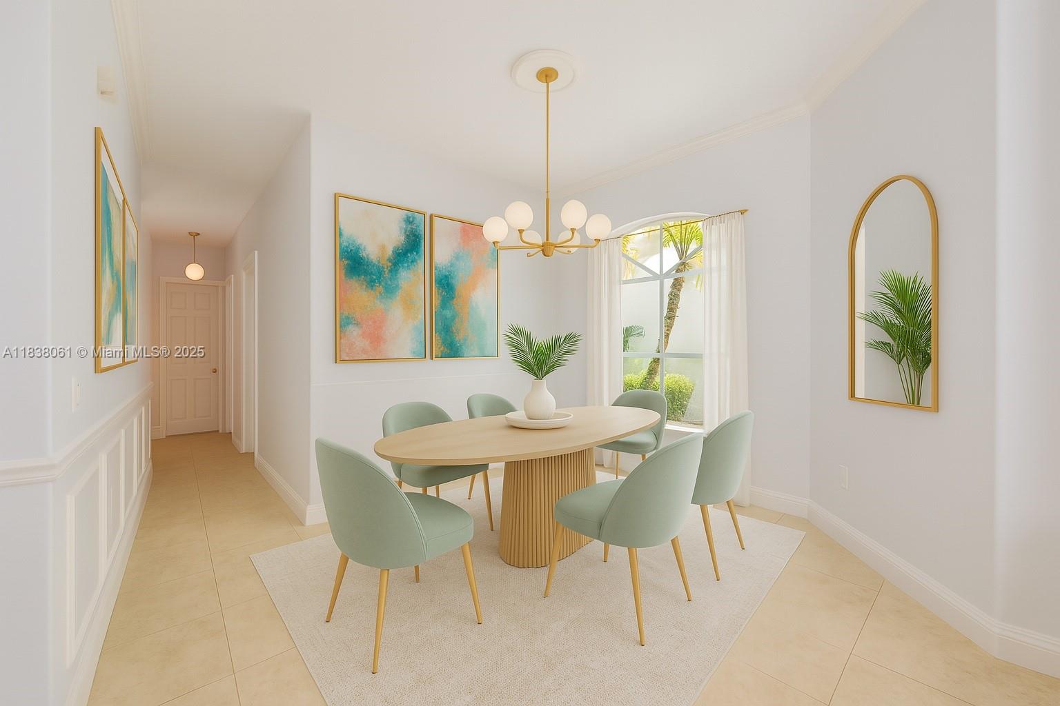 1571 Breakwater Terrace Hollywood, FL 33019 - Photo 5 of 42 a dining room with furniture a chandelier and wooden floor
