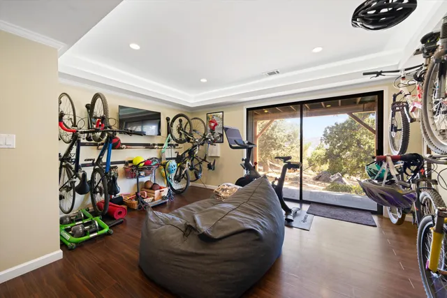 a view of a room with gym equipment