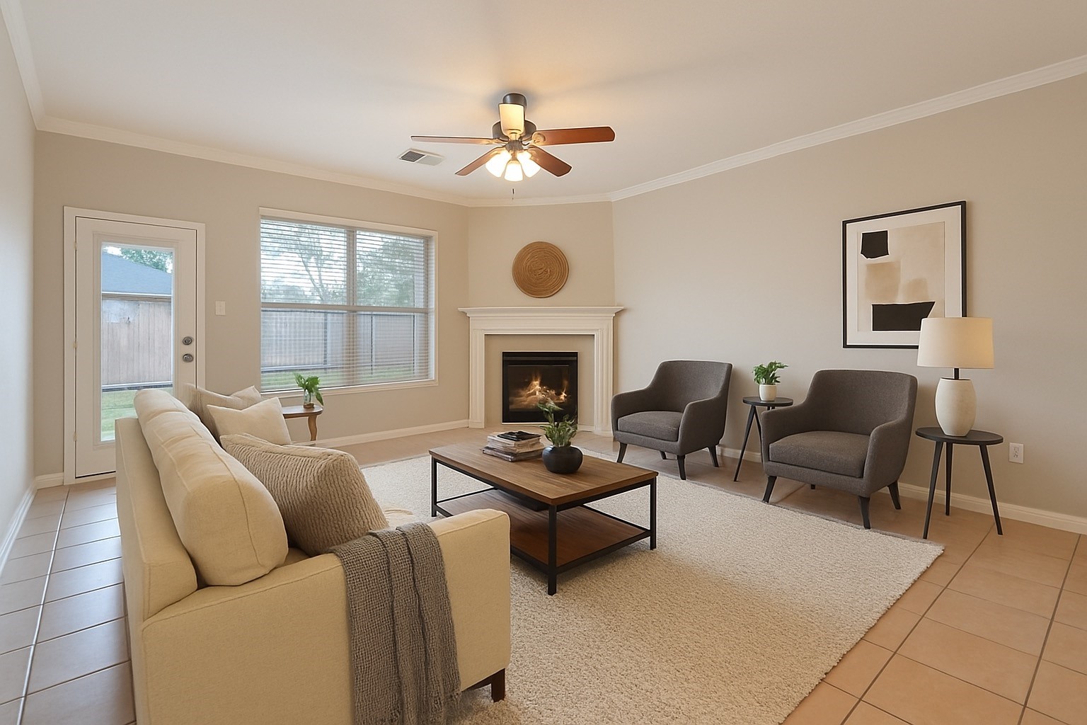 4907 Trailing Clover Court Houston, TX 77084 - Photo 3 of 15 a living room with furniture a fireplace and a chandelier