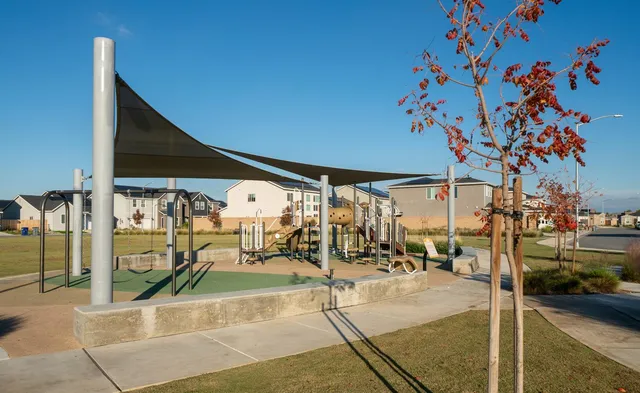 a view of a building with a patio