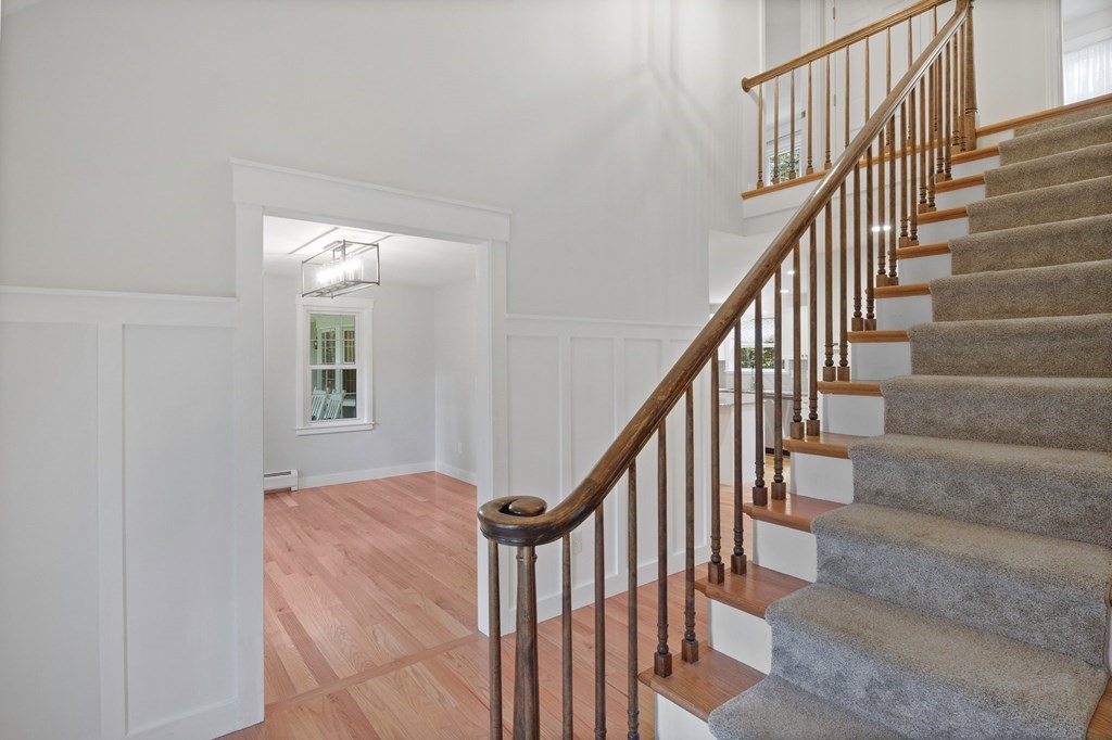 29 Stuart Road Rochester, MA 02770 - Photo 7 of 41 a view of staircase with wooden floor and white walls