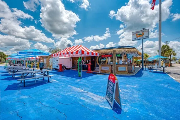 a view of a yard with a slide