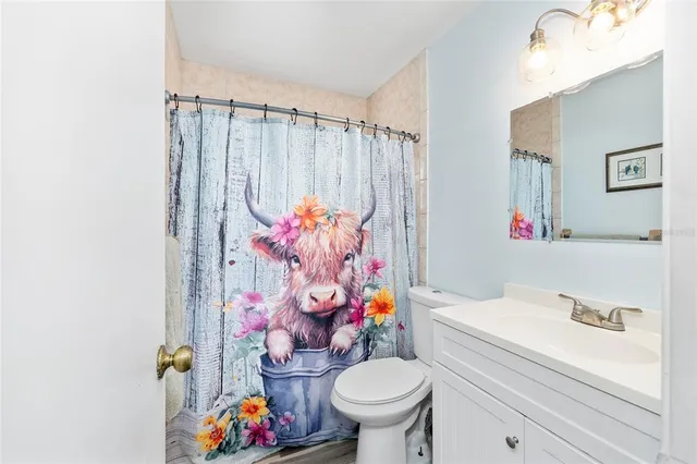 a bathroom with a sink mirror vanity and toilet