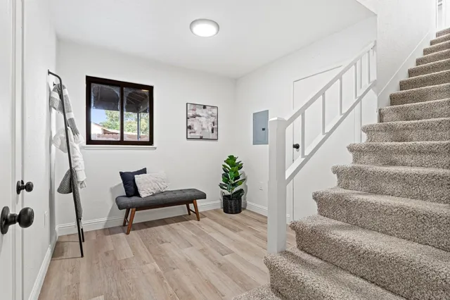 a view of a bathroom from the hallway