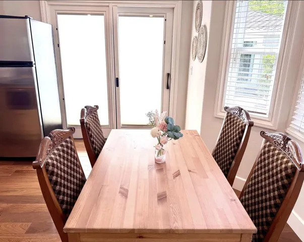 a view of balcony with furniture