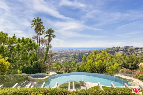 a view of a swimming pool with a yard