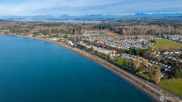 a view of a city with a lake