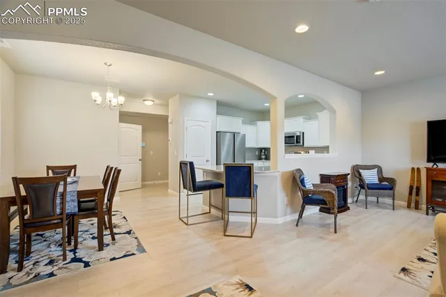 a view of a dining area with furniture