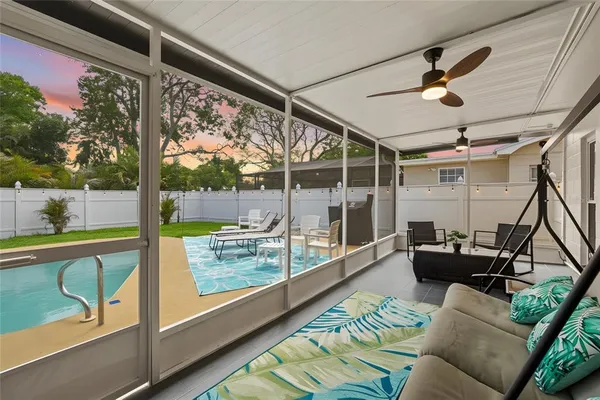 a balcony with furniture