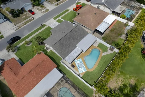 an aerial view of a house