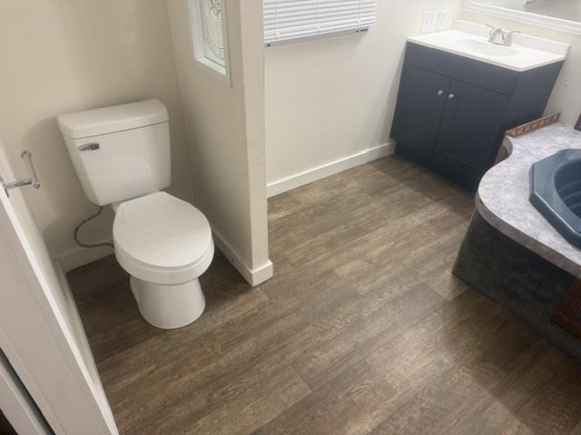 1100 Pine Top Road Toone, TN 38381 - Photo 23 of 40 Bathroom featuring wood-finish flooring, a white vanity with a dark cabinet base, and a white toilet