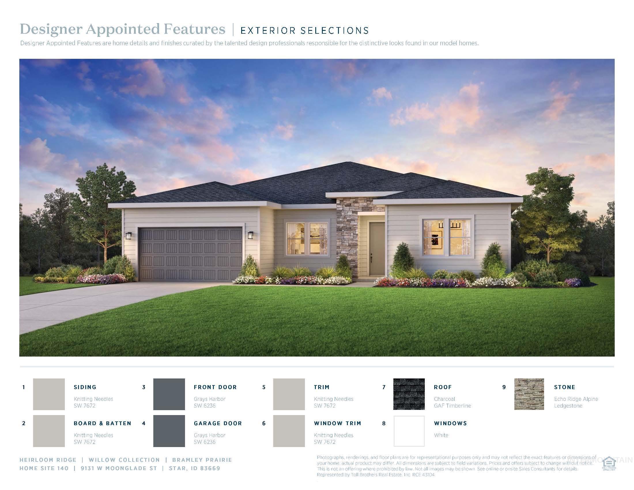 9131 West Moonglade Street Star, ID 83669 - Photo 14 of 22 Contemporary single-story residence featuring a gray garage door, light-toned siding, and a dark shingle roof