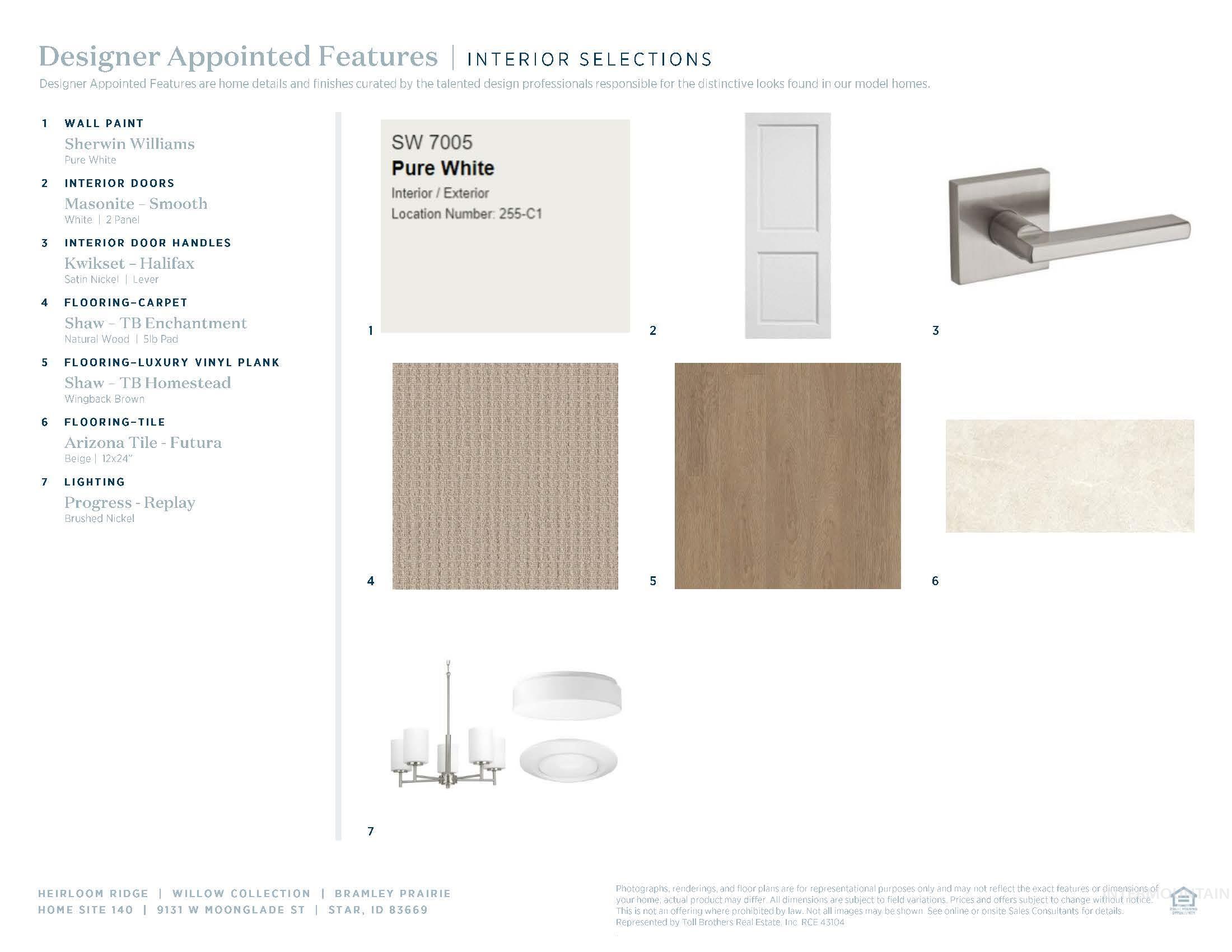 9131 West Moonglade Street Star, ID 83669 - Photo 15 of 22 Interior Selections document. Outlining designer-appointed features and material specifications for the property