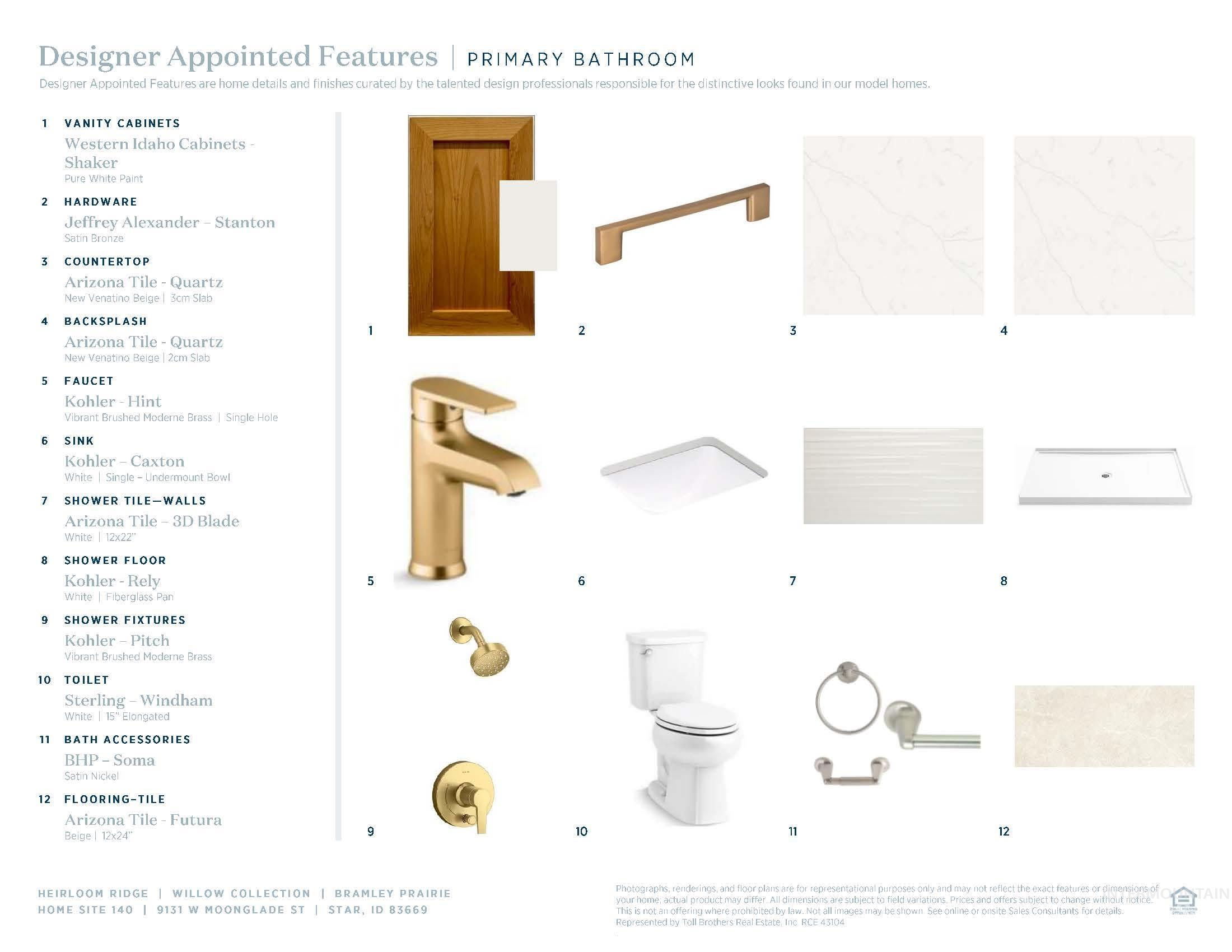 9131 West Moonglade Street Star, ID 83669 - Photo 19 of 22 Designer Appointed Features, Primary Bathroom. Detailing specific product selections for the property's primary bathroom